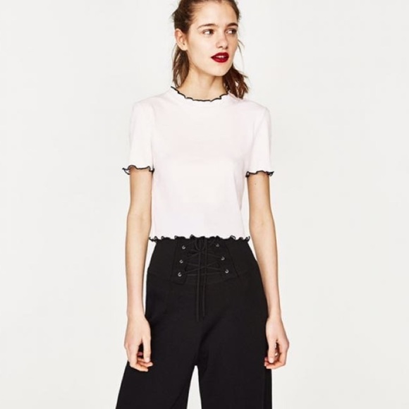 ZARA Ribbed Ruffle Trim Top - Picture 2 of 3